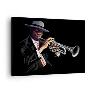Schilderen op canvas - Een muzikant die trompet speelt tegen een zwarte achtergrond - 70x50cm - Charme van oude school - Moderne wanddecoratie voor woonkamer en slaapkamer ARTTOR