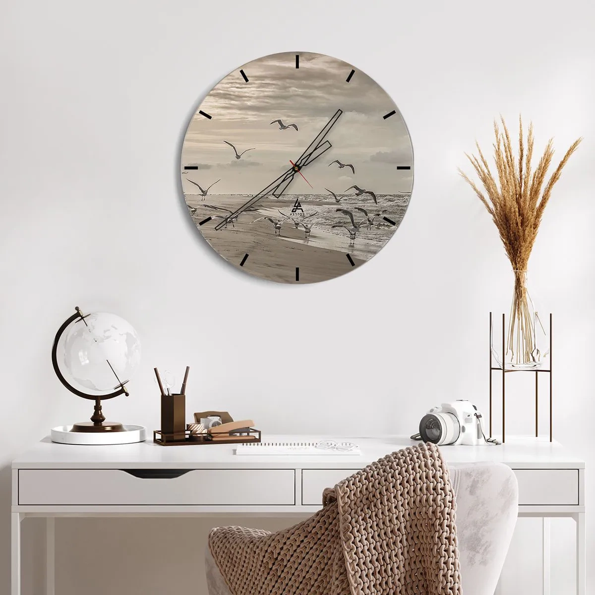 Wandklok - Klok - Het geluid van de zee, het zingen van vogels - 40x40 cm