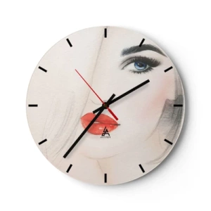 Wandklok - Klok - Artistiek portret van een vrouw met rode lippen en blauwe ogen - 30x30cm - Het hypnotiseert en bedwelmt - Moderne wanddecoratie voor woonkamer, keuken en slaapkamer ARTTOR