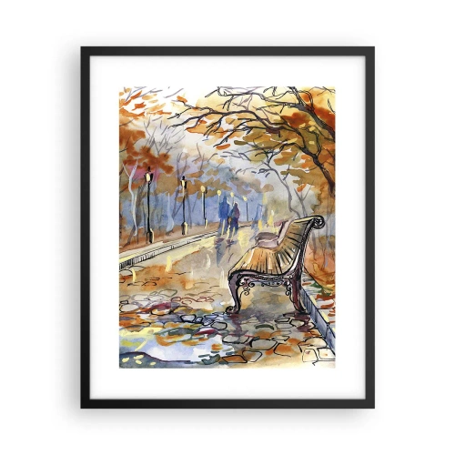 Poster in een zwarte lijst - Samen wandelen in de herfst - 40x50 cm
