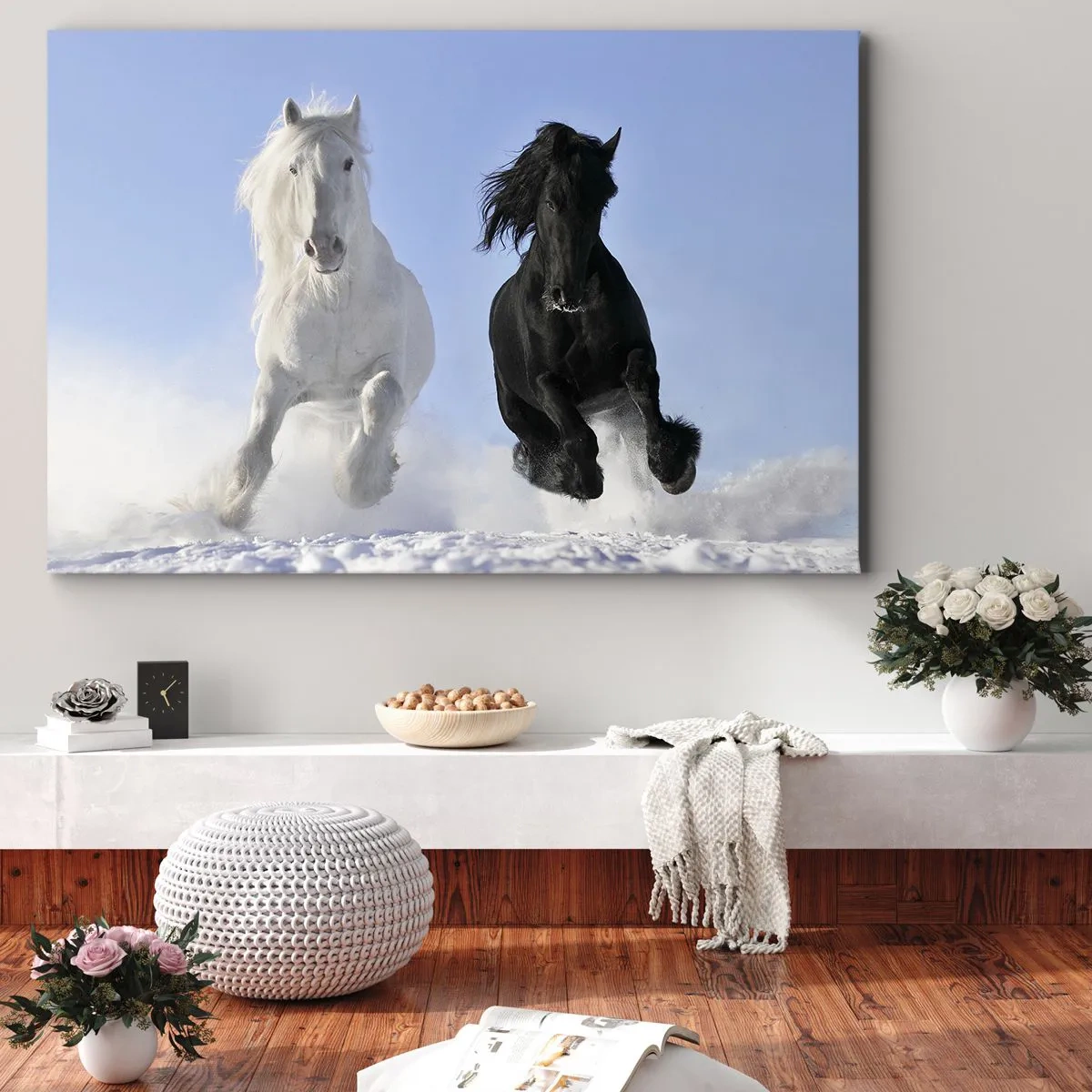 Schilderen op canvas - Zwart-wit galop - 120x80 cm