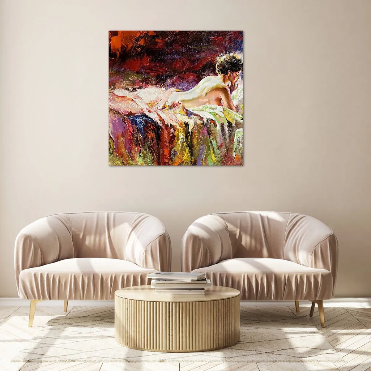 Schilderen op glas - Venus in gedachten - 40x40 cm