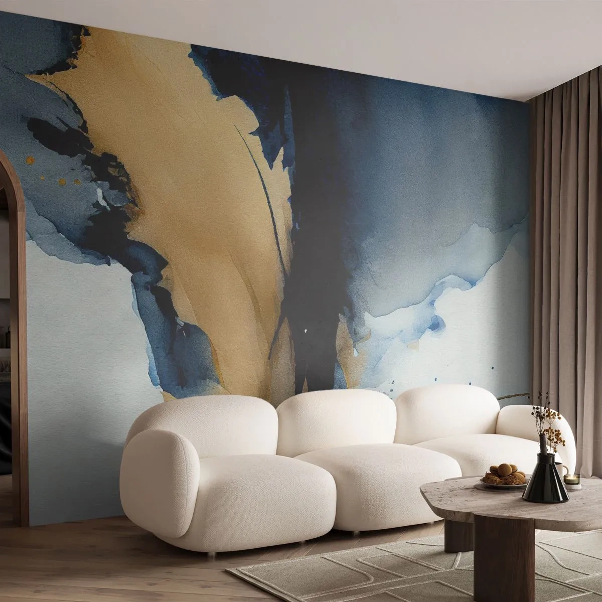 Fotobehang Premium Canvas - Achter het gordijn - Abstractie, Inkt, Deel - 500x350 cm