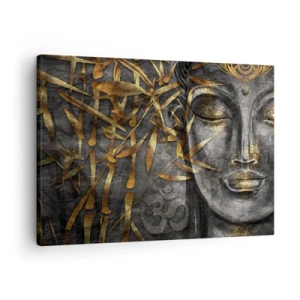 Schilderen op canvas - Zen Boeddhabeeld met gouden bamboe - 70x50cm - Voel de rust - Moderne wanddecoratie voor woonkamer en slaapkamer ARTTOR