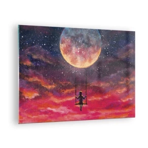 Schilderen op glas - Een meisje op een schommel onder de maan - 70x50cm - Droom - Moderne wanddecoratie voor woonkamer en slaapkamer ARTTOR