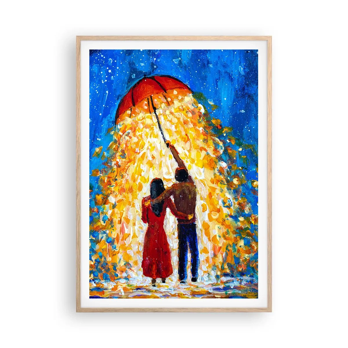 Een poster in een licht eiken lijst - De magie van een regenachtige avond? - 70x100 cm