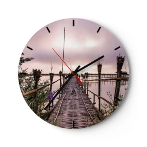 Wandklok - Klok - Een bamboebrug die naar de diepten van een rustig meer leidt - 30x30cm - Rust en stilte van Azië - Moderne wanddecoratie voor woonkamer, keuken en slaapkamer ARTTOR