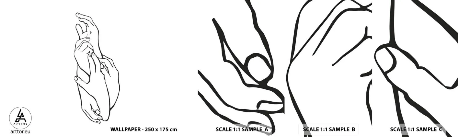 Fotobehang Monster Zelfklevend Deluxe Sticker - Goede aanraking - Handen, Lijn, Minimalisme - 100x30 cm