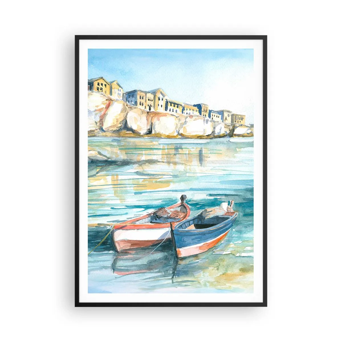 Poster in een zwarte lijst - Azuurblauw landschap - 70x100 cm