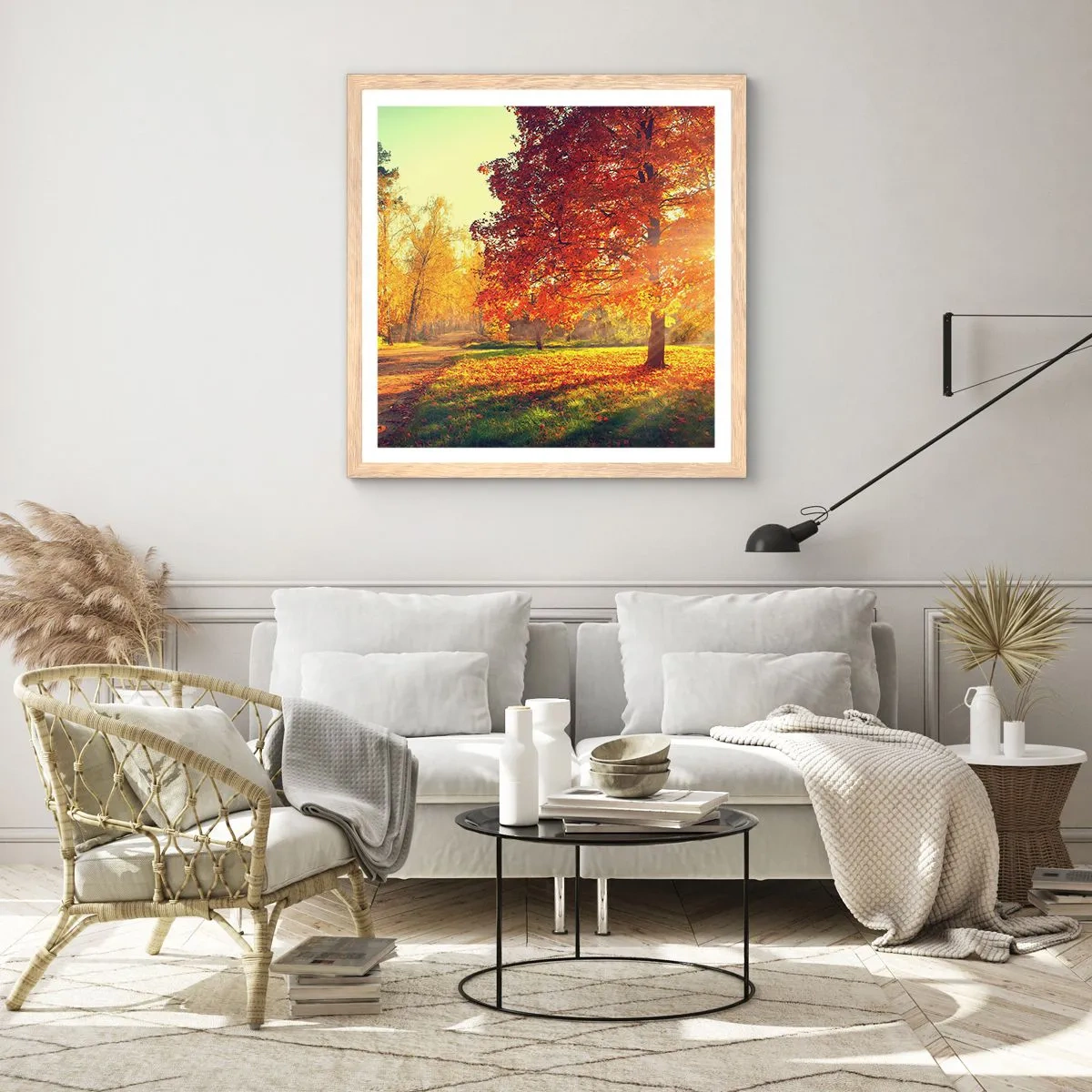 Een poster in een licht eiken lijst - Rood is mooi - 50x50 cm
