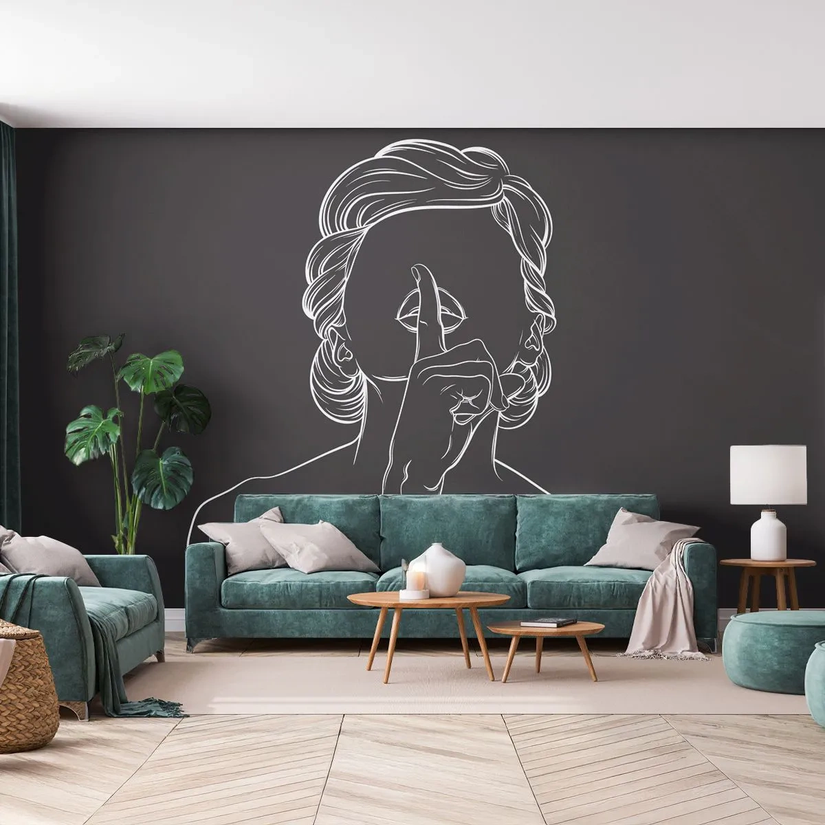 Fotobehang Premium Canvas - Schoonheid bloeit in stilte - Vrouw, Tekening, Lijn - 250x175 cm