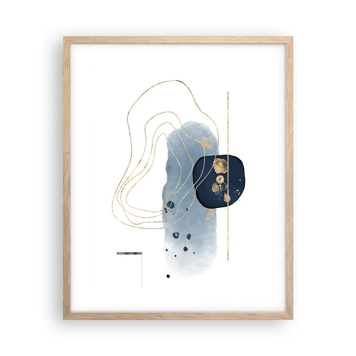 Een poster in een licht eiken lijst - Blauw en goud fantasie - 40x50 cm