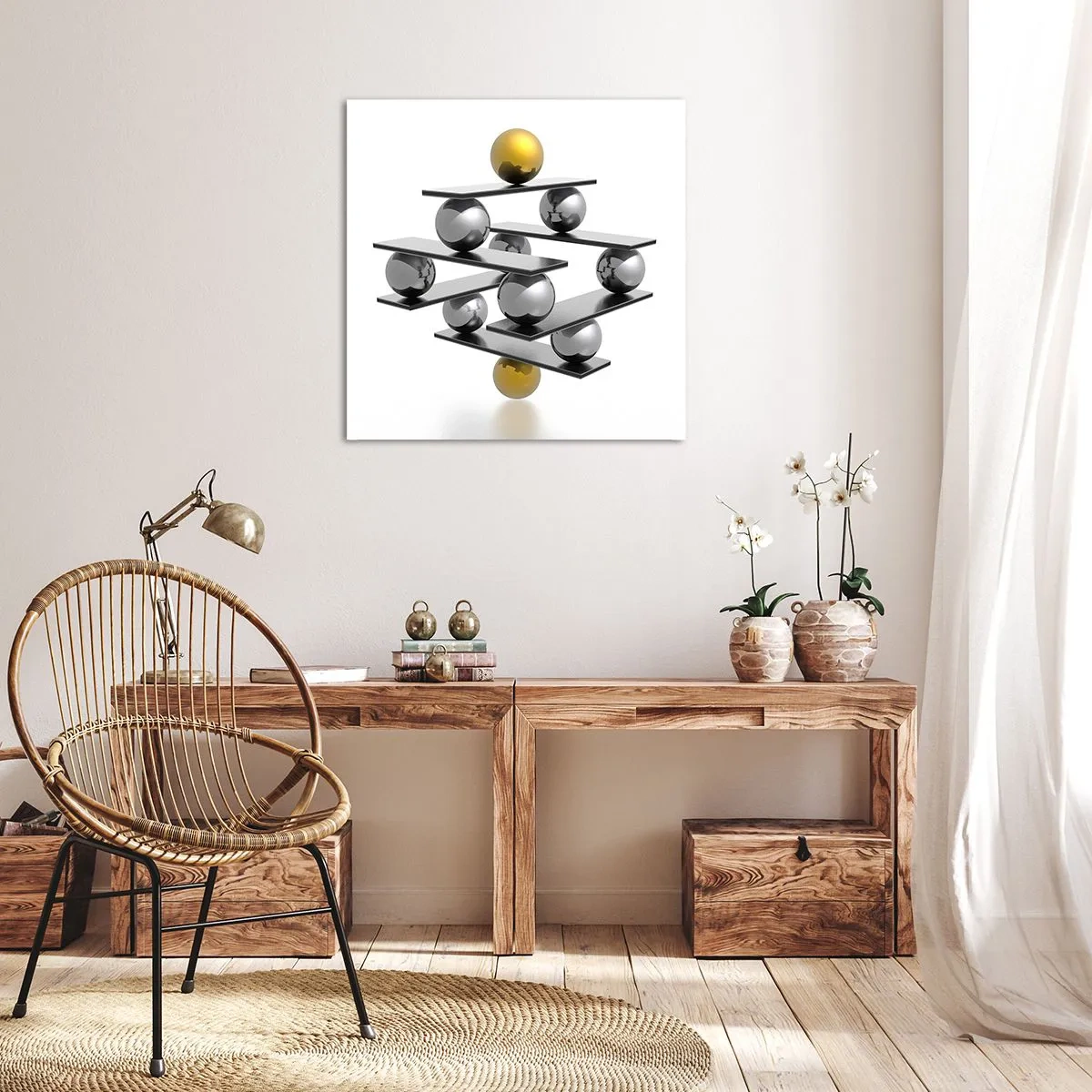 Schilderen op canvas - Goud-zilver balans - 40x40 cm