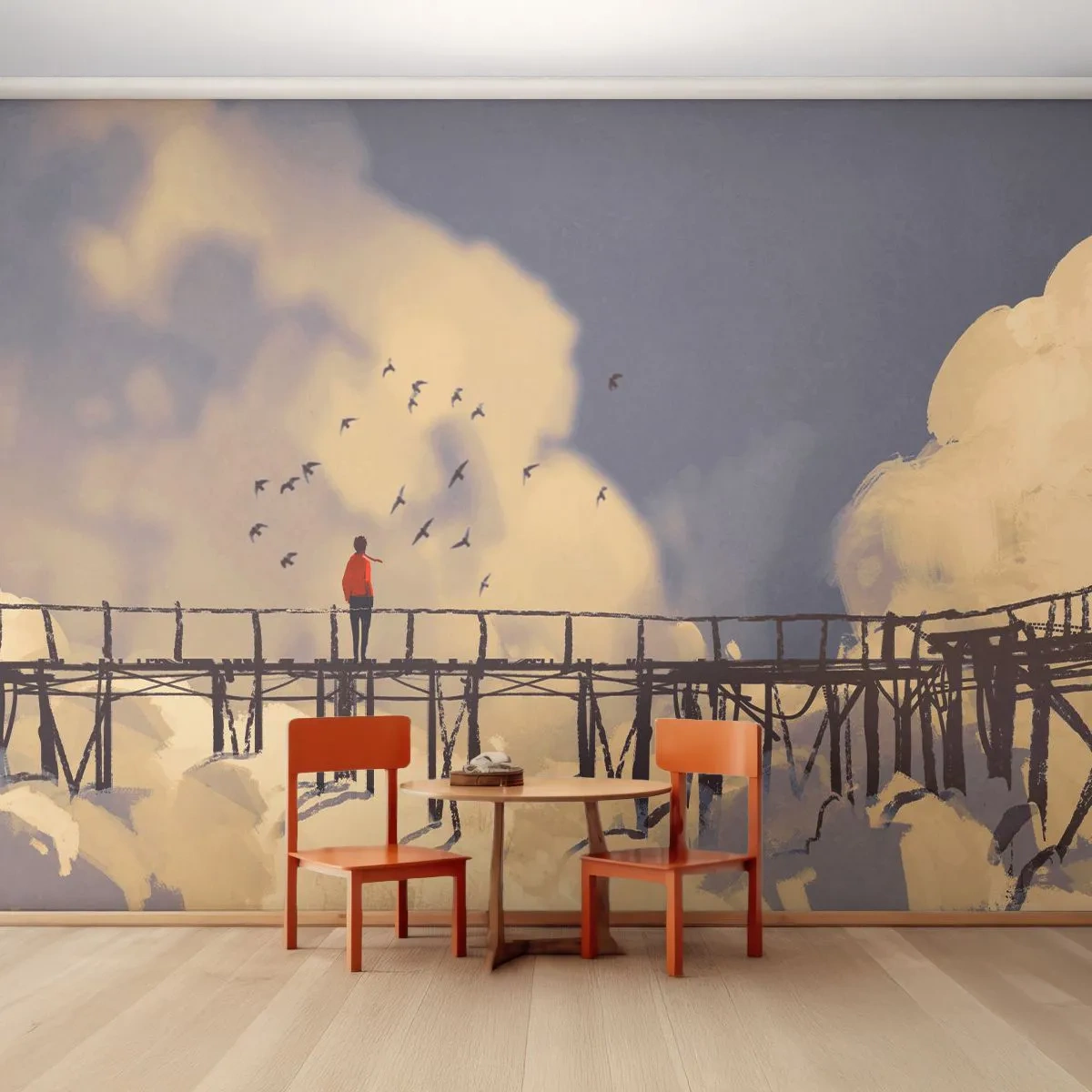 Fotobehang Premium Sand - Blauw verlangen - Abstractie, Brug, Wolken - 100x70 cm