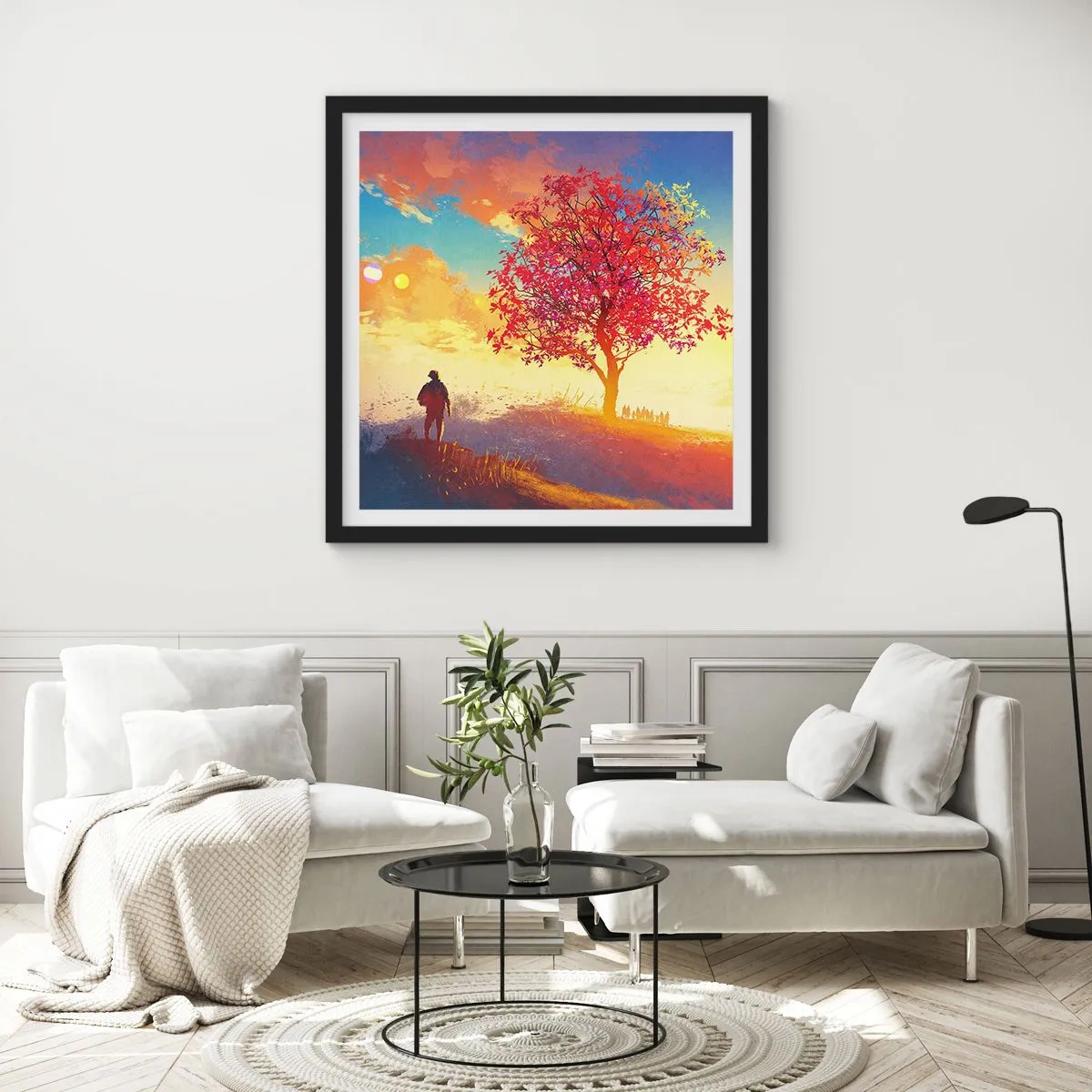 Poster in een zwarte lijst - Pelgrim bij de bestemming - 40x40 cm