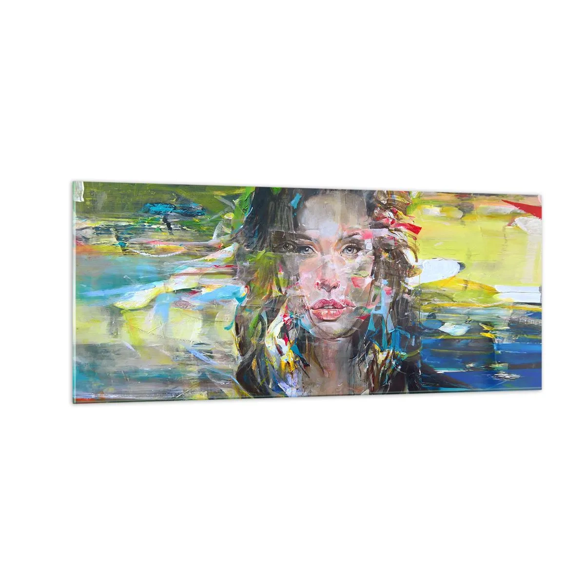 Schilderen op glas - Achter de lucht een gordijn - 100x40 cm