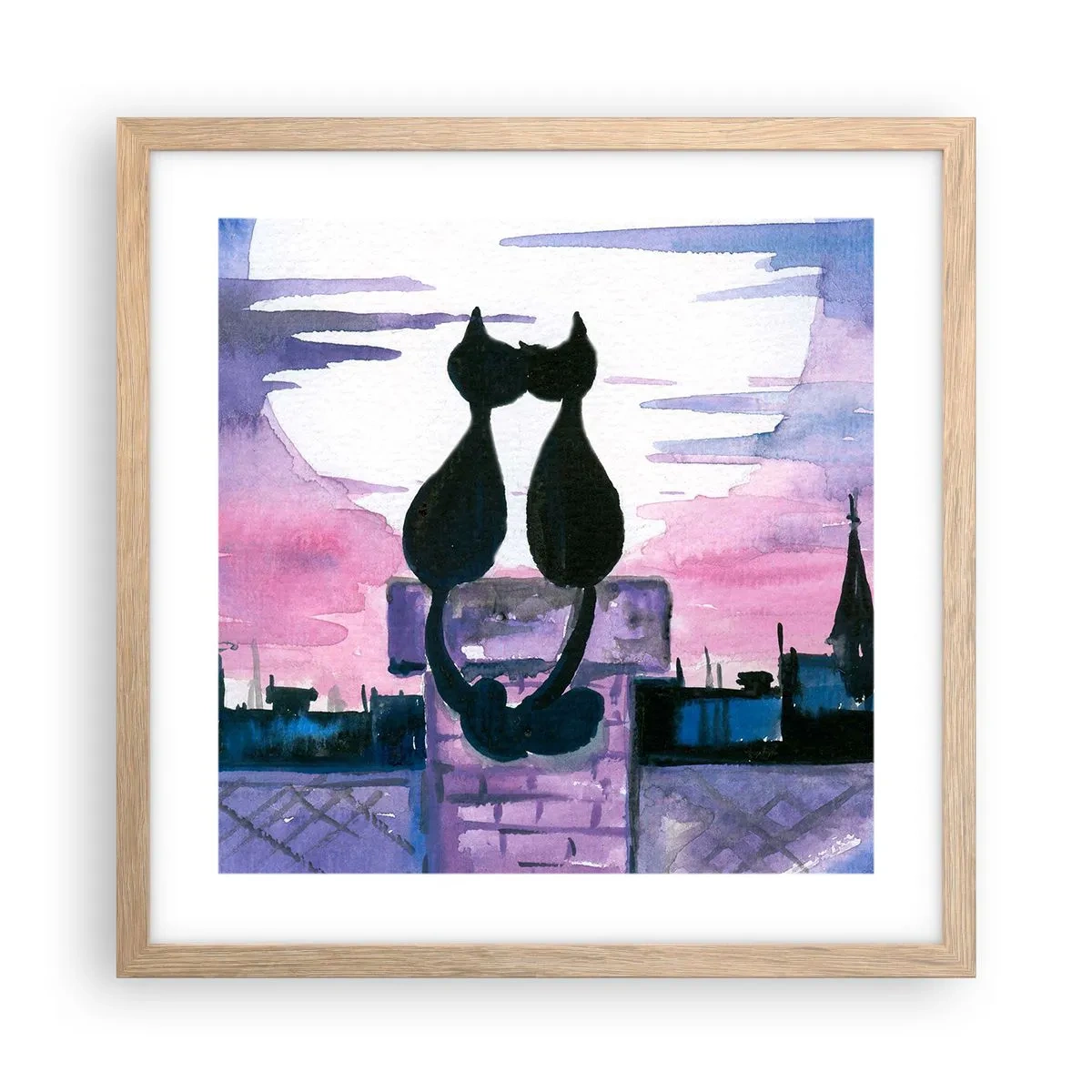 Een poster in een licht eiken lijst - Afspraak onder de maan - 40x40 cm