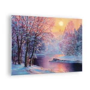 Schilderen op glas - Winterlandschap met een rivier en een zonsondergang - 70x50cm - De kleuren van de winter - Moderne wanddecoratie voor woonkamer en slaapkamer ARTTOR