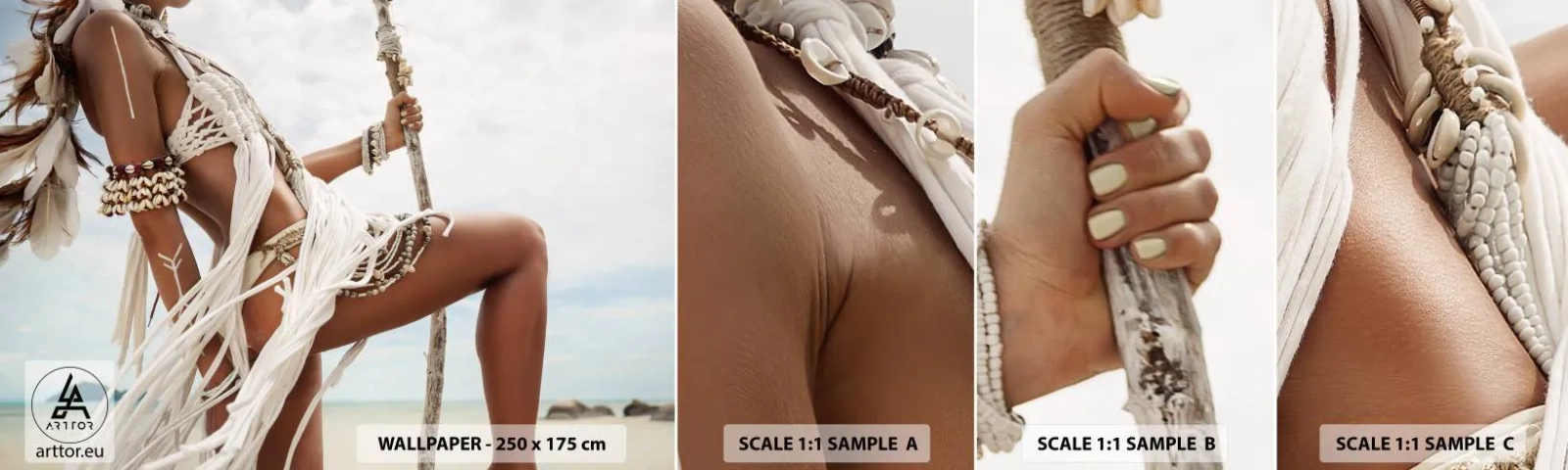 Fotobehang Monster Zelfklevend Deluxe Sticker - Een priesteres van de zon - Vrouw, Boho, Vintage - 100x30 cm