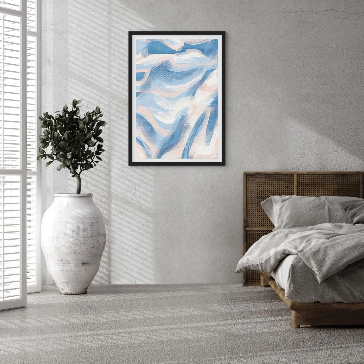 Poster in een zwarte lijst - Blauwe golven - 70x100 cm