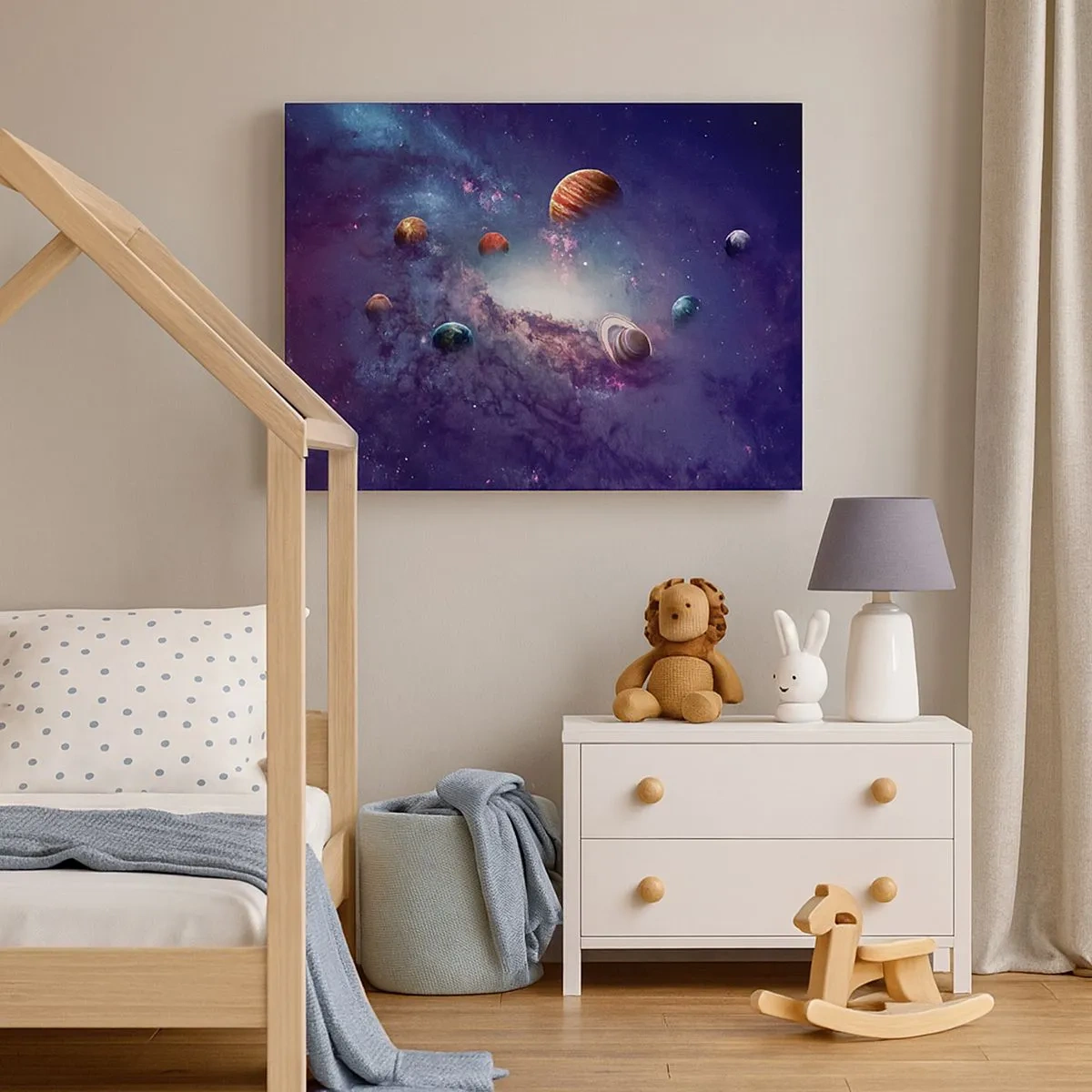 Schilderen op canvas - Planeten in een sterrenstelsel met een nevel op de achtergrond - 70x50cm - Zonne-dans systeem - Moderne wanddecoratie voor woonkamer en slaapkamer ARTTOR