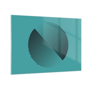 Schilderen op glas - Zwarte lijnen die een cirkel vormen op een turquoise achtergrond - 70x50cm - Cirkel – een geometrische variatie - Moderne wanddecoratie voor woonkamer en slaapkamer ARTTOR