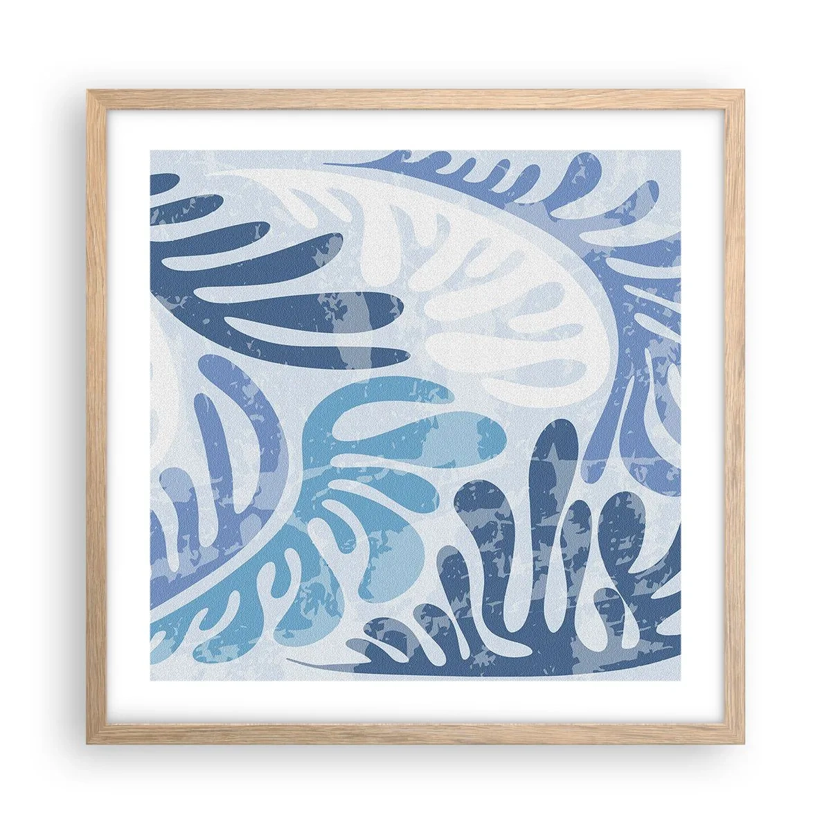 Een poster in een licht eiken lijst - Blauwe varens - 50x50 cm