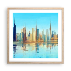 Een poster in een licht eiken lijst - Een zonnige metropool - 50x50 cm