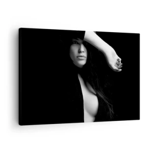 Schilderen op canvas - Stijlvol portret van een vrouw in zwart-wit - 70x50cm - Verleidingsschool - Moderne wanddecoratie voor woonkamer en slaapkamer ARTTOR