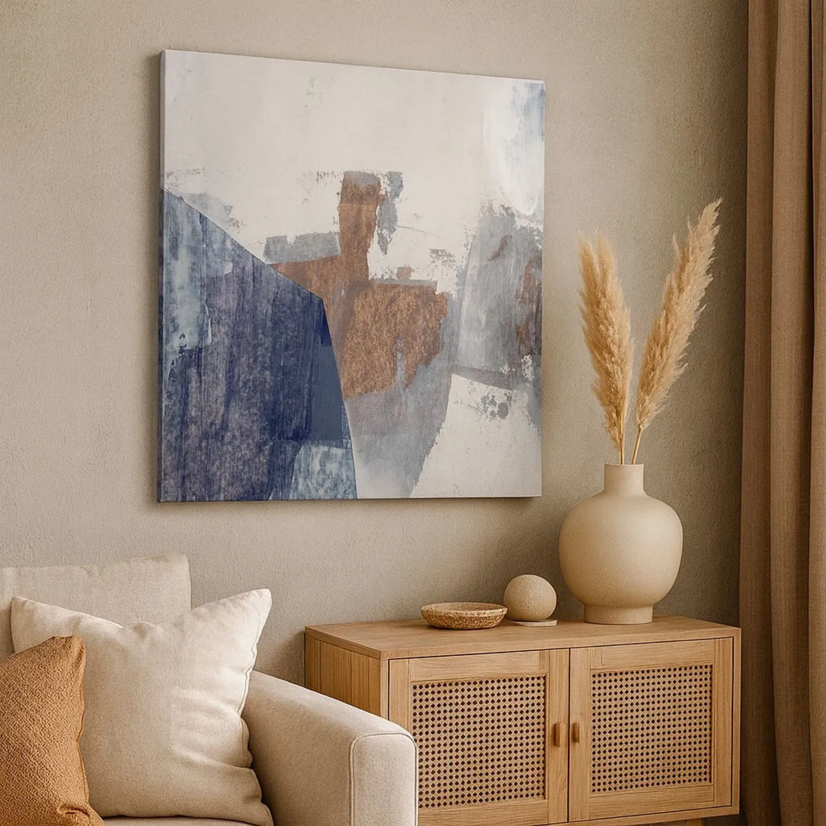 Schilderen op canvas - Blauwe en bruine vormen - 30x30 cm