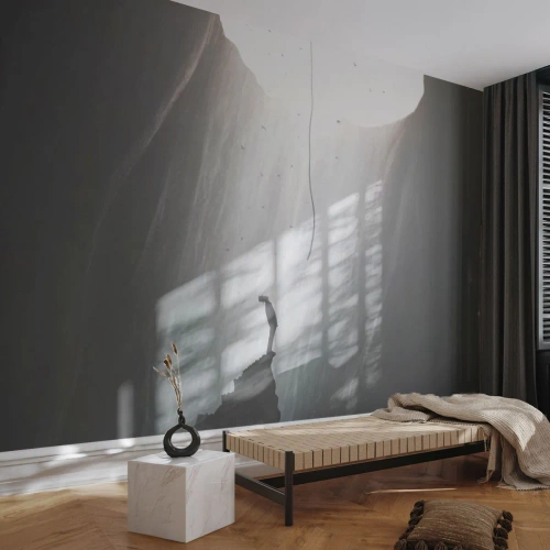 Fotobehang Premium Canvas - Er is altijd een uitweg - Grot, Man, Klimmen - 450x315 cm