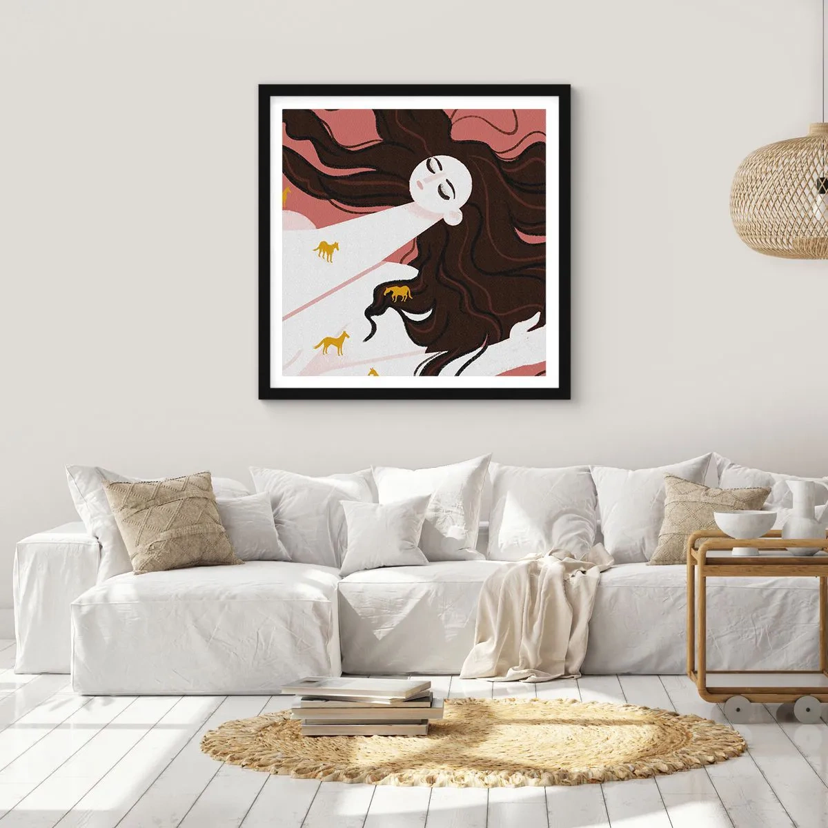 Poster in een zwarte lijst - Droom over een gouden paard - 40x40 cm