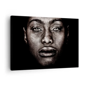 Schilderen op canvas - Portret van een gezicht met een enkele traan op een zwarte achtergrond - 70x50cm - een traan - Moderne wanddecoratie voor woonkamer en slaapkamer ARTTOR