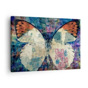 Schilderen op canvas - Vlinder op een abstracte artistieke achtergrond met kleurrijke details - 70x50cm - Subtiele kwetsbaarheid - Moderne wanddecoratie voor woonkamer en slaapkamer ARTTOR