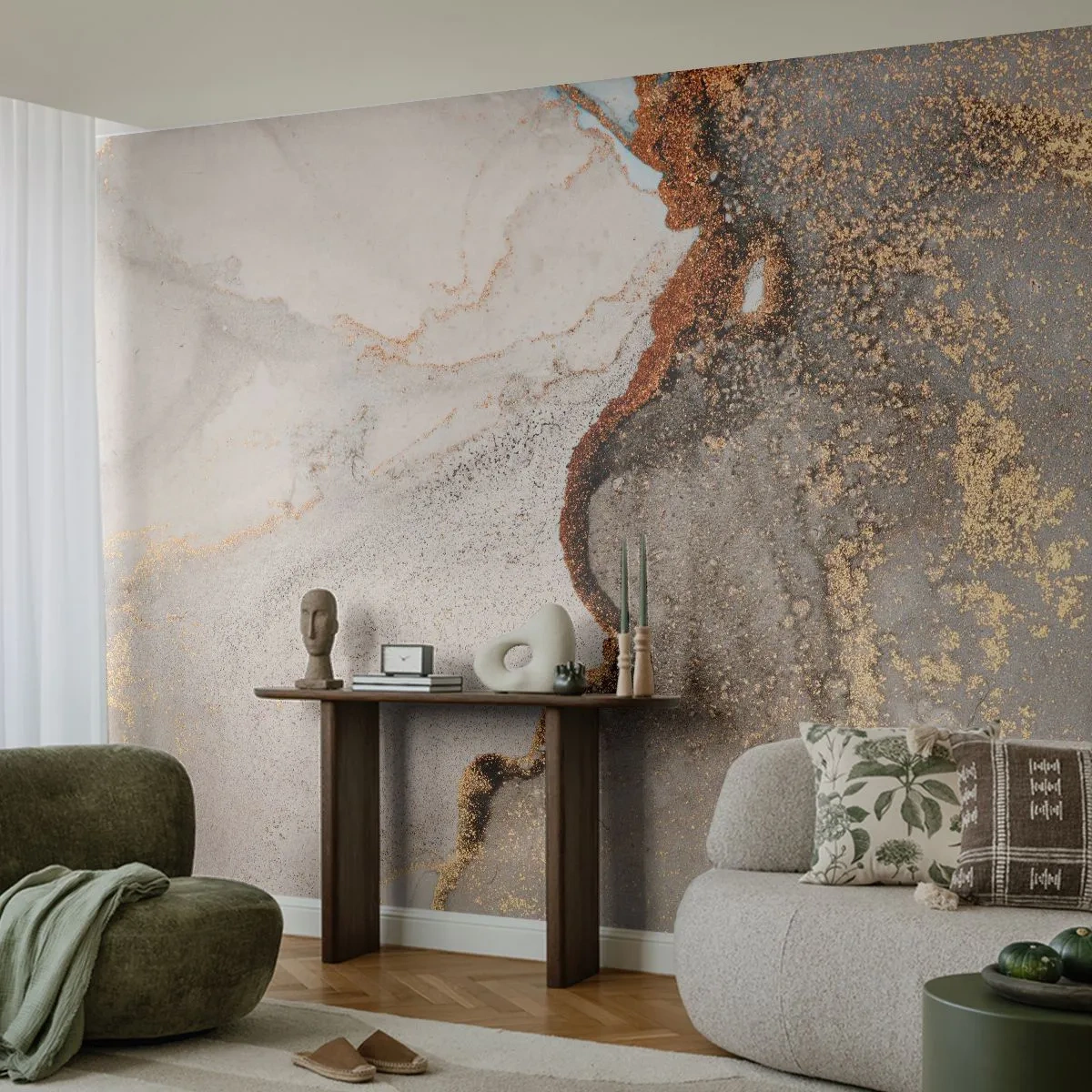 Zelfklevend Fotobehang Deluxe Sticker - Op de grens van kleuren - Abstractie, Deel, Moderne kunst - 250x175 cm