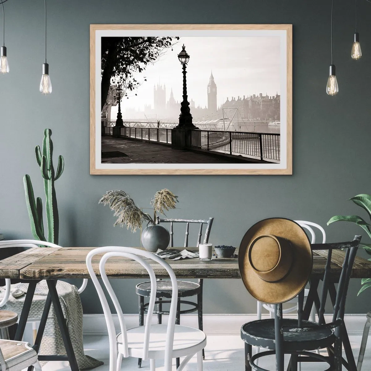 Een poster in een licht eiken lijst - Ochtend in Londen - 100x70 cm