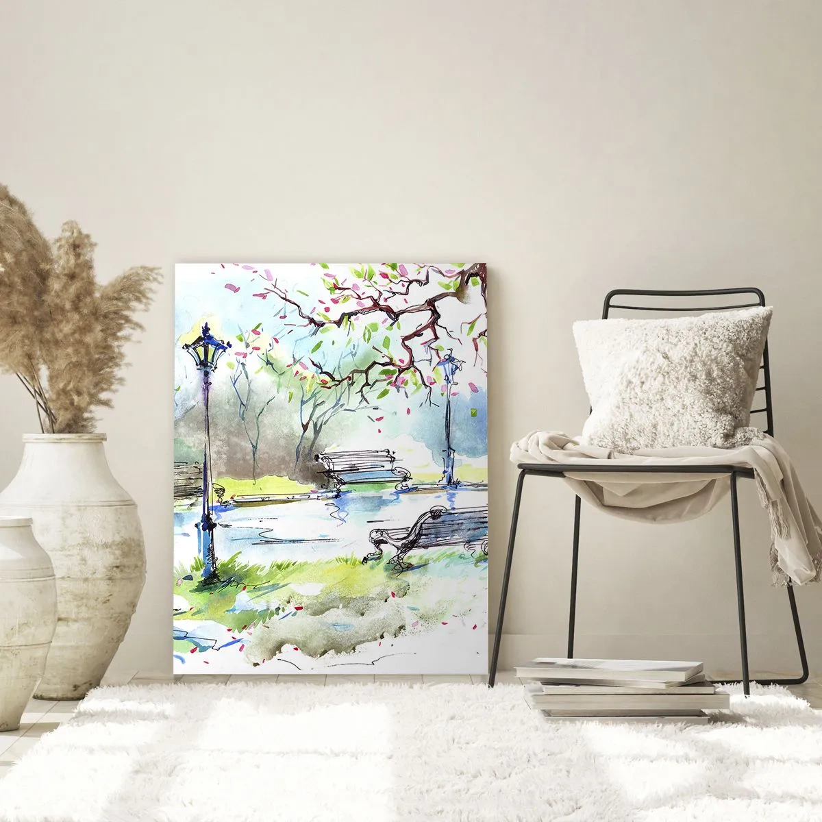 Schilderen op glas - De charme van de stilte van het park - 70x100 cm