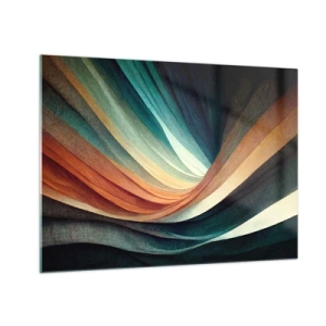 Schilderen op glas - Kleurrijke golven in tinten turquoise, oranje en beige - 70x50cm - Geweven uit kleuren - Moderne wanddecoratie voor woonkamer en slaapkamer ARTTOR