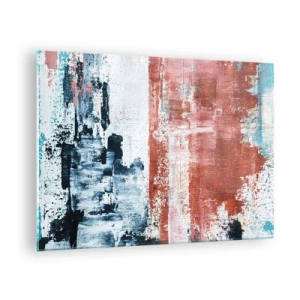 Schilderen op glas - Een abstracte combinatie van blauw en roestrood - 70x50cm - Fifty Fifty abstract - Moderne wanddecoratie voor woonkamer en slaapkamer ARTTOR