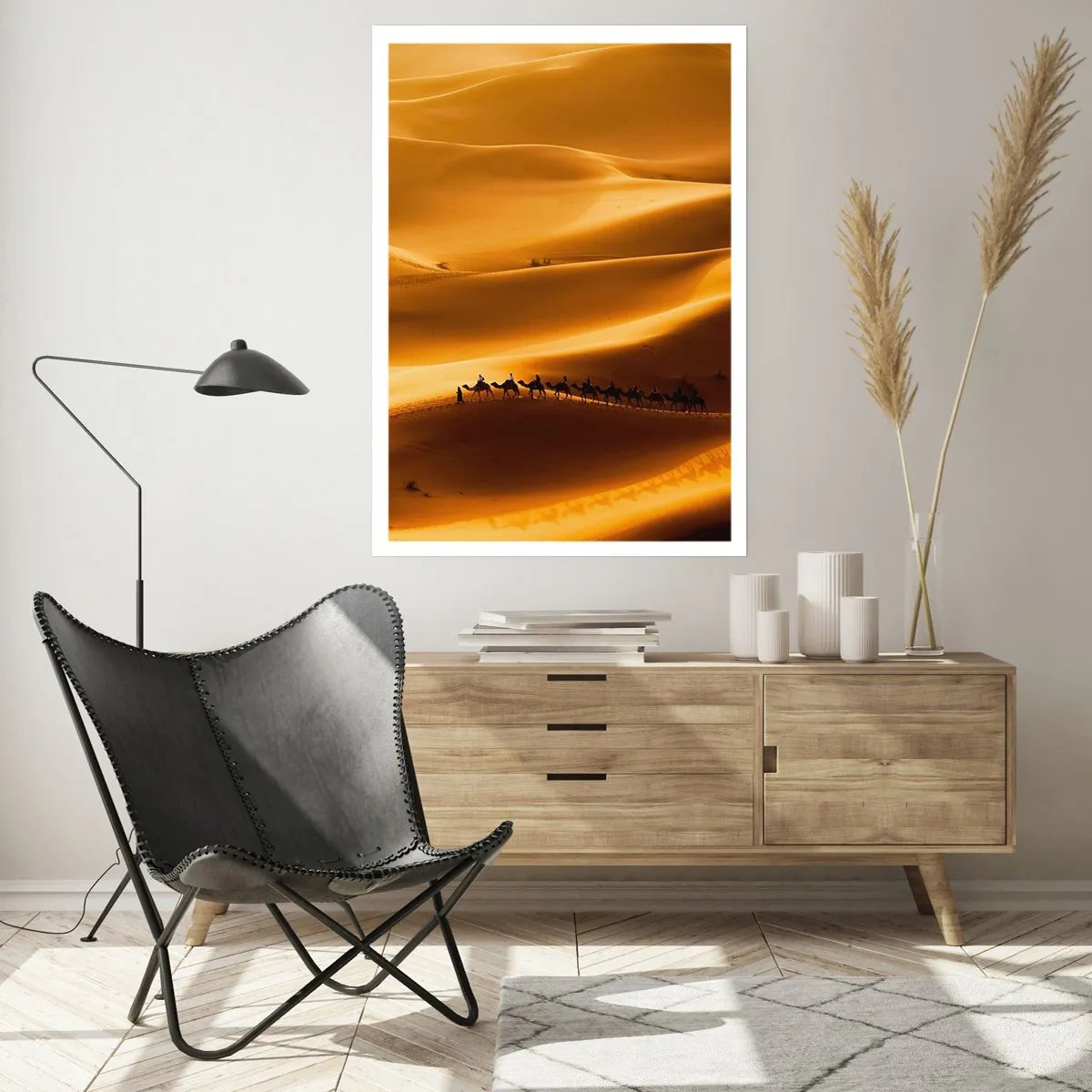 Poster - Caravan in de woestijngolven - 70x100 cm