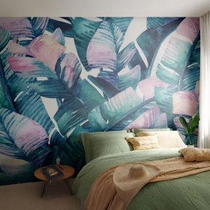 Zelfklevend Fotobehang Deluxe Sticker - In een bananenboomgaard - Abstractie, Bladeren, Deel - 500x350 cm