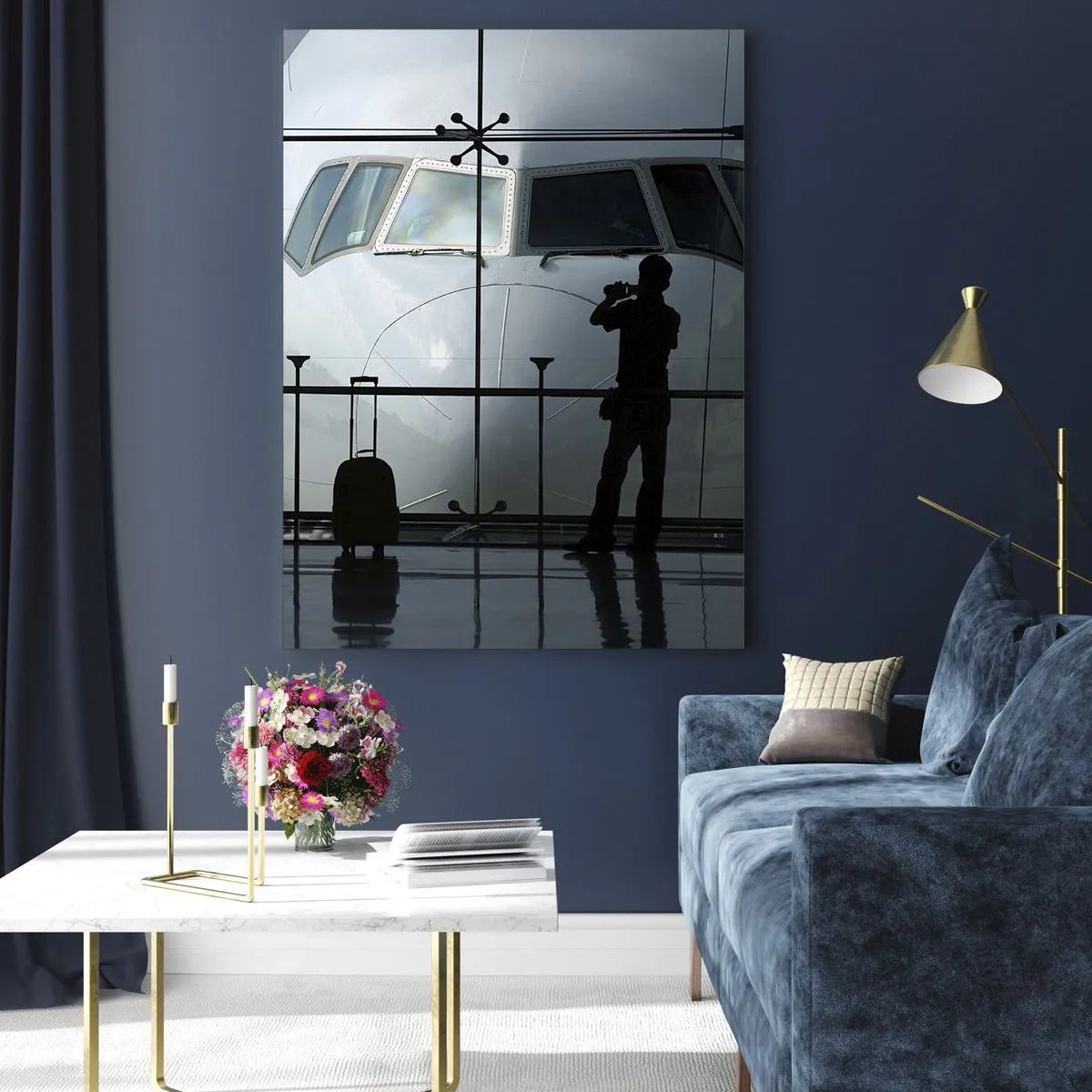 Schilderen op glas - Vis a vis op de luchthaven - 50x70 cm