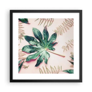 Poster in een zwarte lijst - Een studie van groen op een roze achtergrond - 40x40 cm