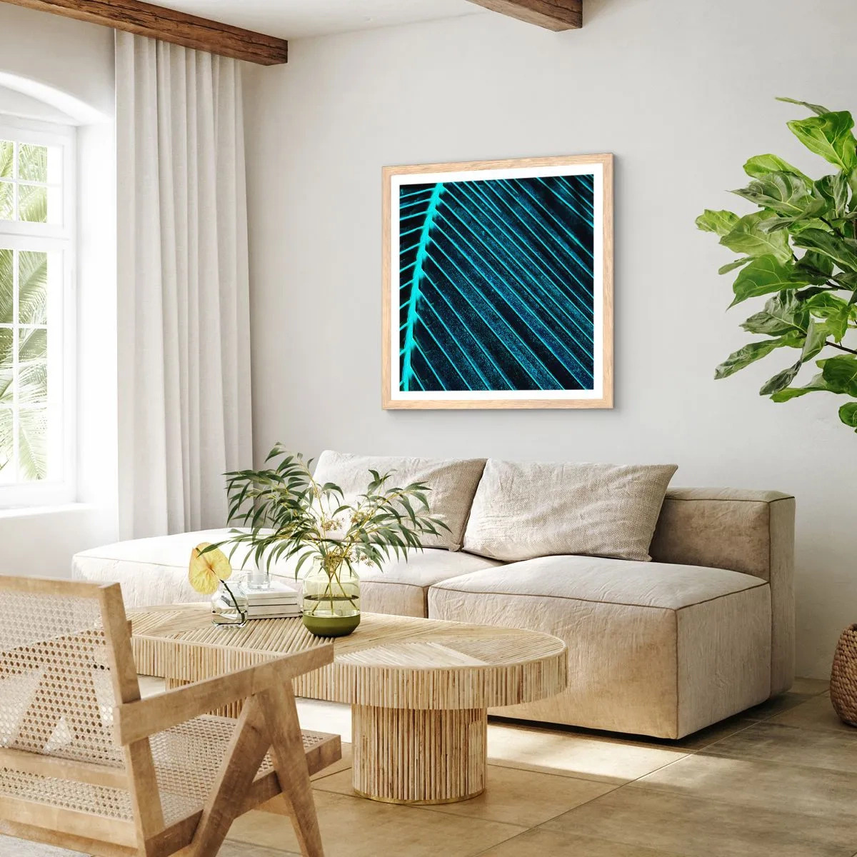 Een poster in een licht eiken lijst - Groene textuur - 50x50 cm