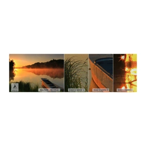 Fotobehang Monster Premium Sand - Zonsopgang boven het water als een spiegel - Landschap, Meer, Ochtend - 100x30 cm