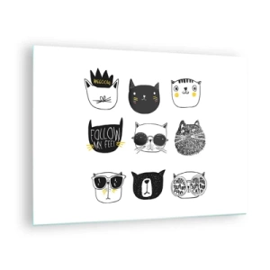 Schilderen op glas - Illustraties van schattige katten in een minimalistische stijl - 70x50cm - Iedereen is anders - Moderne wanddecoratie voor woonkamer en slaapkamer ARTTOR