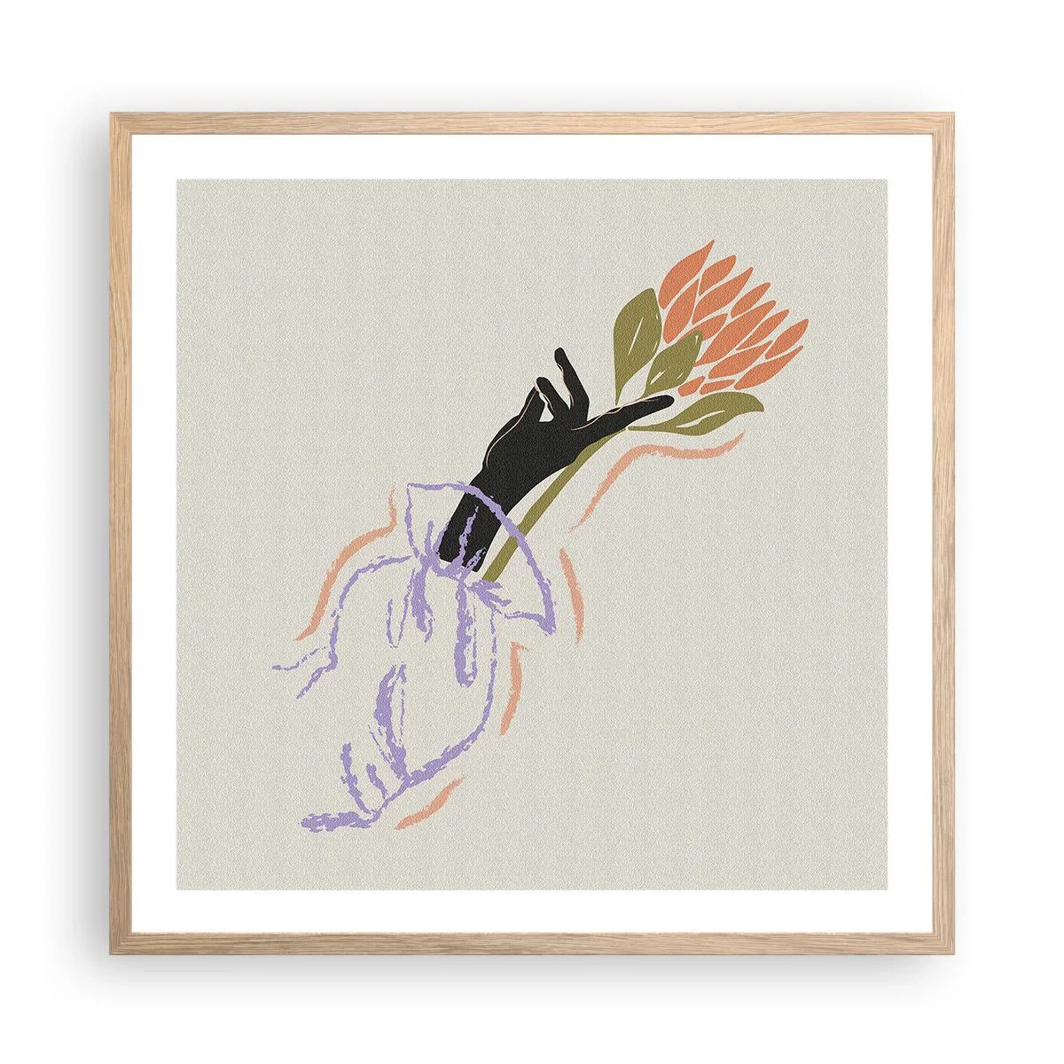 Een poster in een licht eiken lijst - Zusterlijke aanraking - 60x60 cm