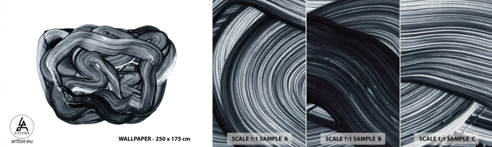 Fotobehang Monster Premium Canvas - Het is niet zo eenvoudig - Abstractie, Grafisch, Zwart en wit - 100x30 cm