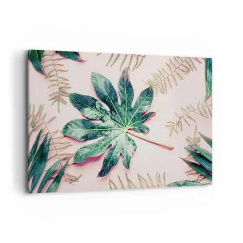 Schilderen op canvas - Een studie van groen op een roze achtergrond - 100x70 cm