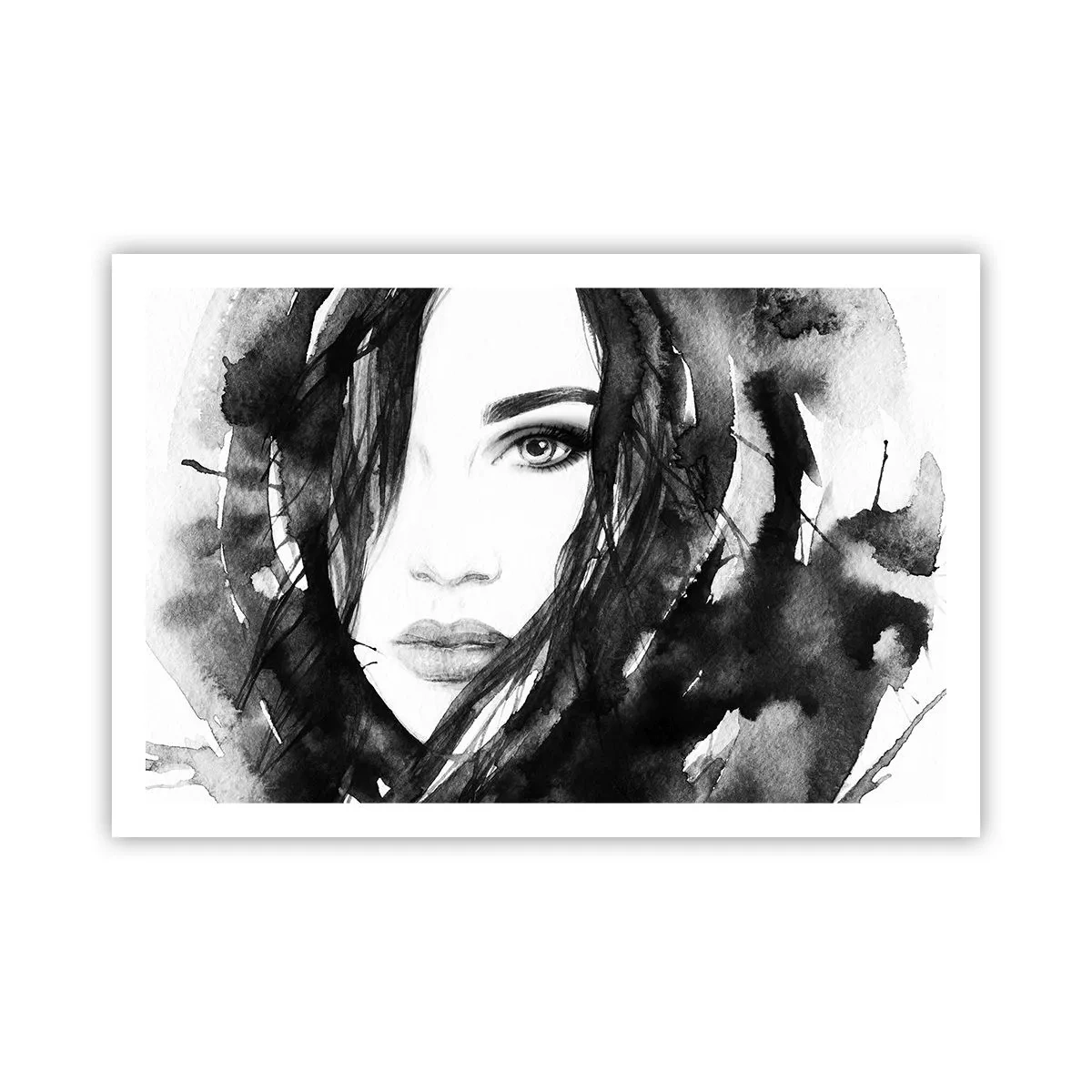 Poster - Portret van een dame in zwart en wit - 91x61 cm